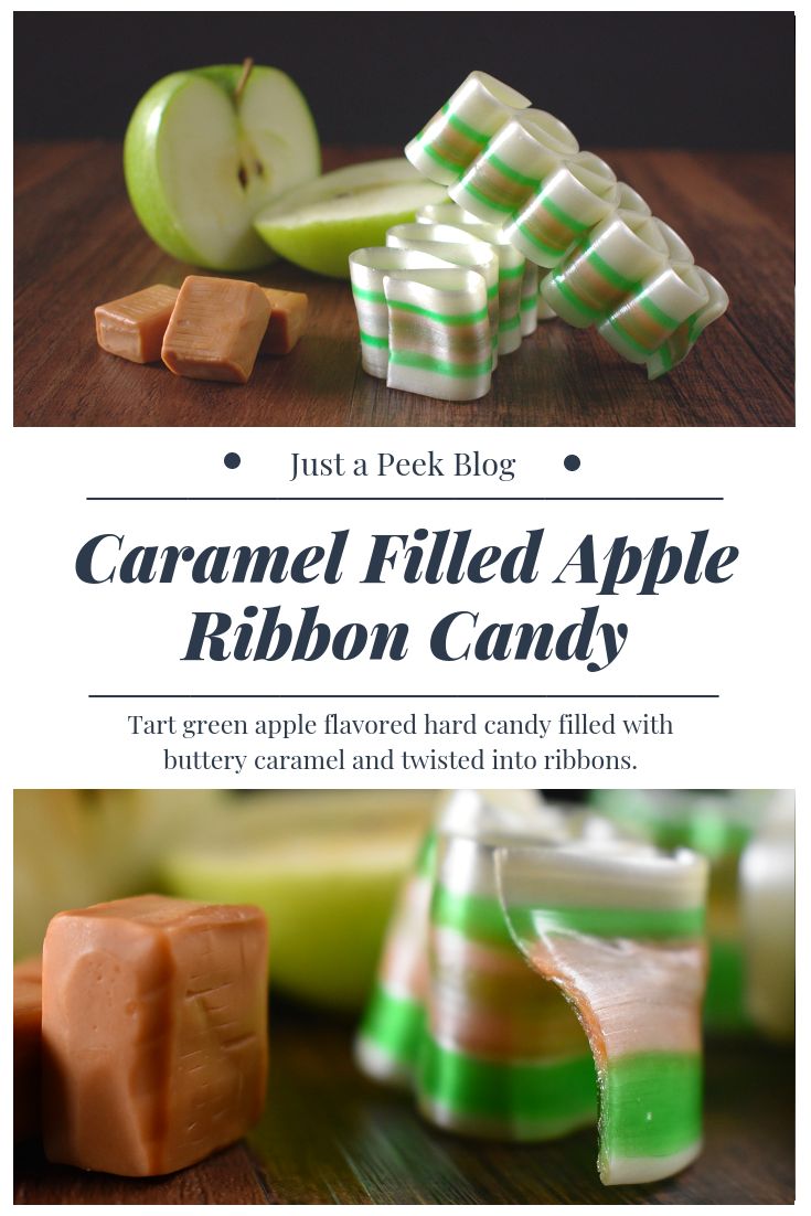 Caramel Filled Apple Ribbon Candy Recipe | Kitten Around the Kitchen Chewy Caramels Recipe, Sour Candy Recipe, Candy Ribbon, Potato Candy, Food Candy, Homemade Candy, Candy Recipe, Ribbon Candy, Candy Recipes Homemade