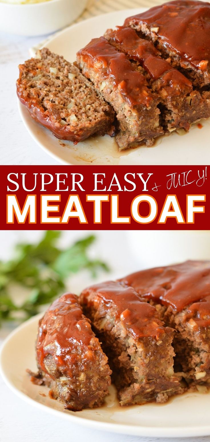 a sliced meatloaf on a plate. Small Meatloaf Recipe, 1 Pound Meatloaf Recipe, One Pound Meatloaf Recipe, Moist Meatloaf Recipes, Juicy Meatloaf, Ground Beef Meatloaf, Tasty Meatloaf Recipe, Beef Meatloaf Recipes, Easy Meatloaf Recipe