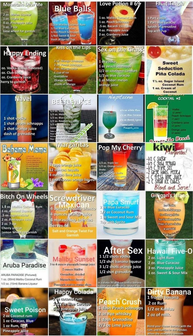 many different types of cocktails are shown in this collage, with the names and description