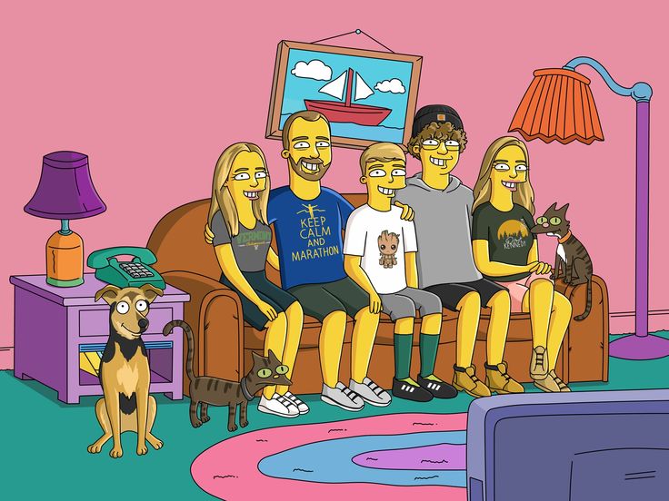 the simpsons family is sitting in their living room