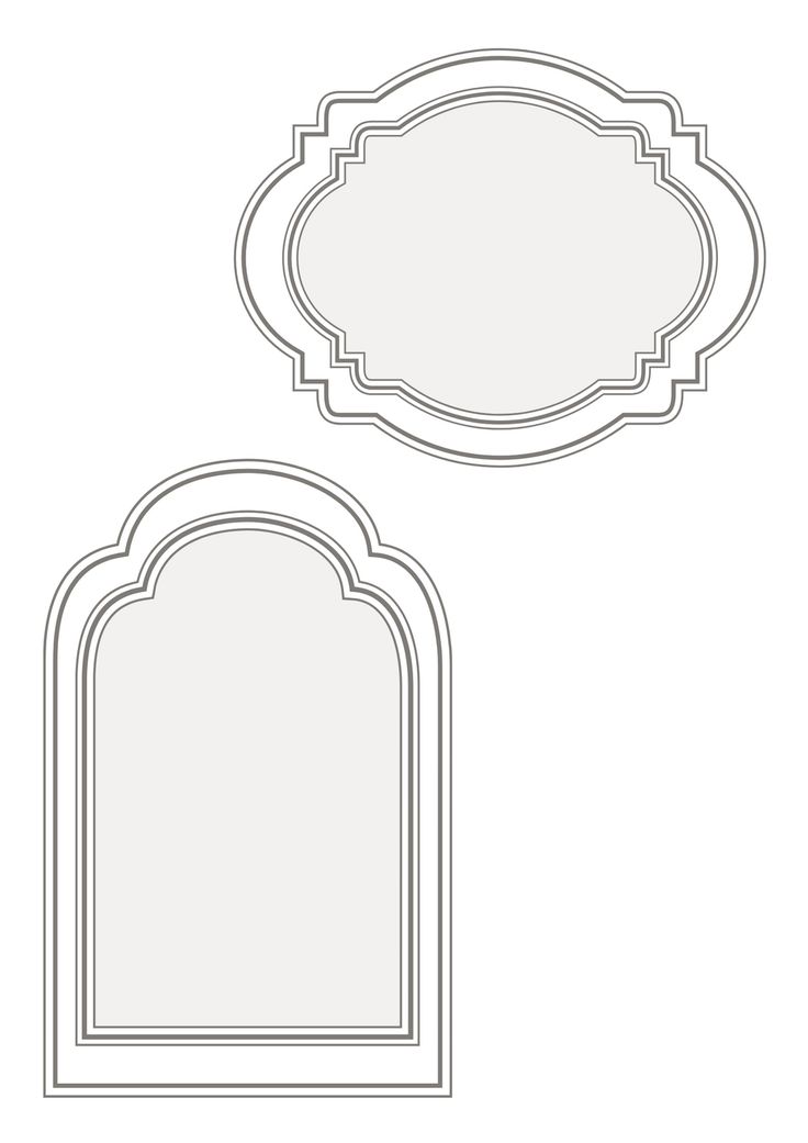 two oval frames with an ornate design on the top and bottom, one in white