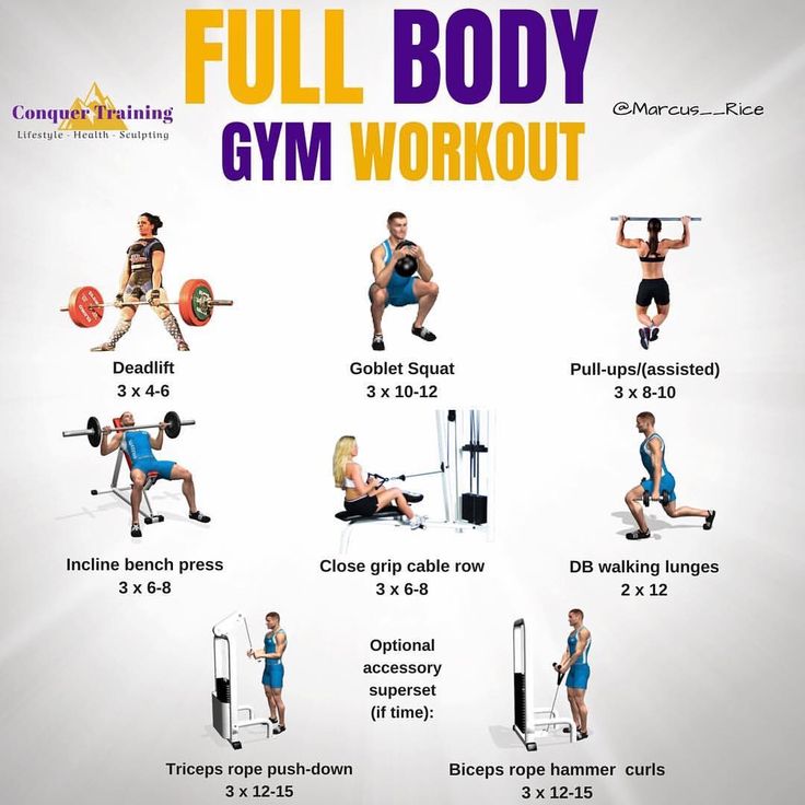 the full body gym workout is shown in this graphic above it's instructions for how to