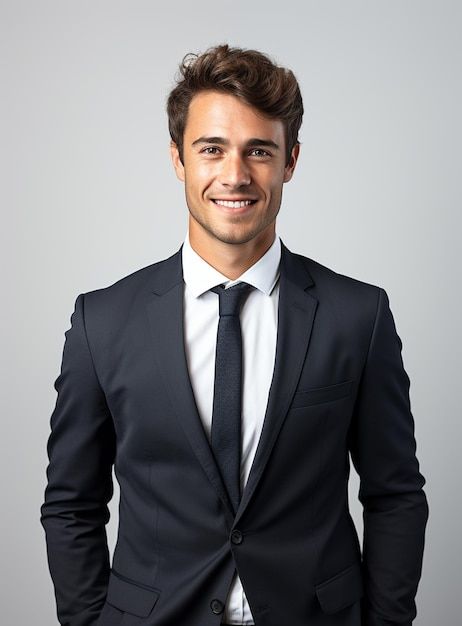 a man in a suit and tie smiling at the camera with his hands in his pockets