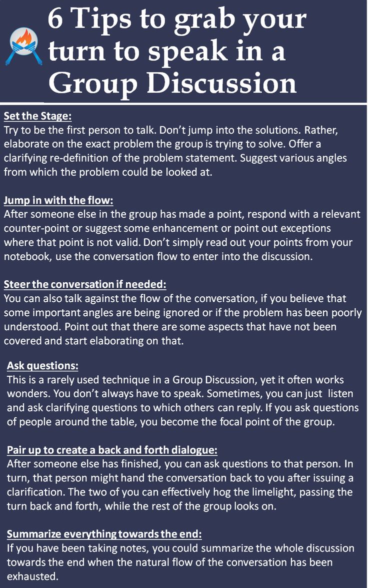 a blue poster with the words 6 tips to grab your turn to speak in a group discussion