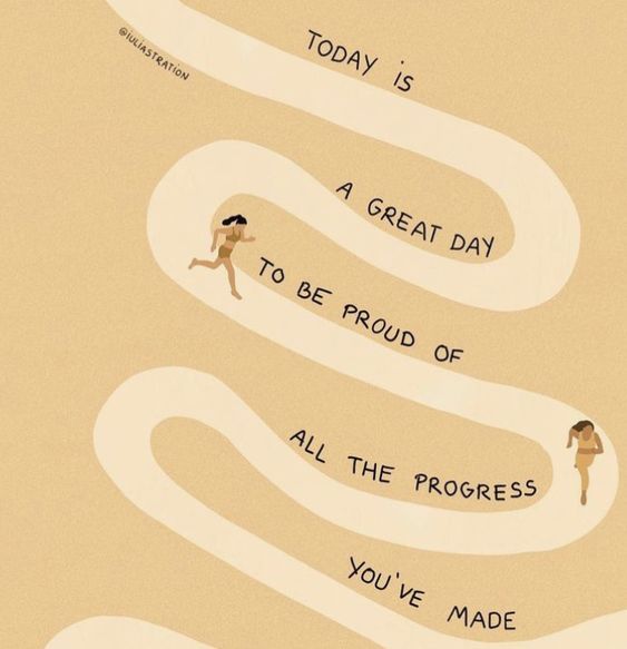 two people walking across a river with the words today is a great day to be proud of all the progress you've made