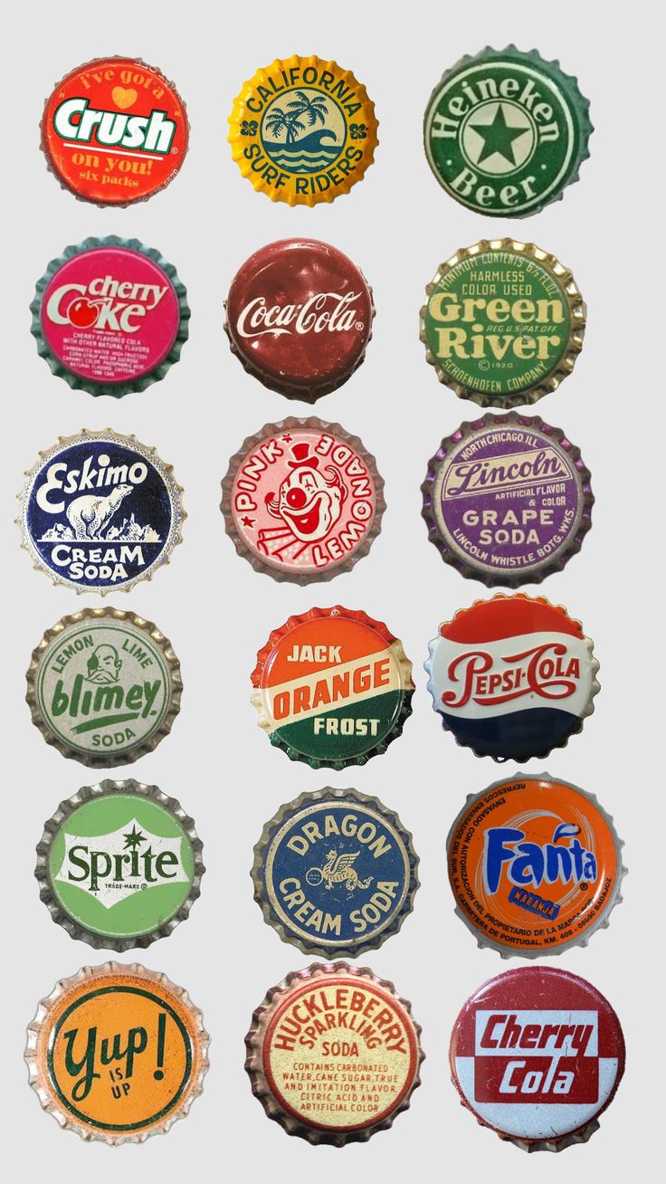 many different types of soda bottle caps are shown