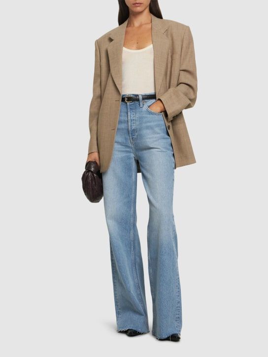 70s ultra high rise wide leg jeans - RE/DONE - Women | Luisaviaroma Light Wide Leg Jeans Outfit, 70s Jeans Outfit, Luxury Retro Wide-leg Jeans, High Rise Wide Leg Jeans Outfit, Luxury Wide Leg Rigid Denim Jeans, Luxury Wide-leg Relaxed Fit Jeans, Luxury Relaxed Fit Wide-leg Jeans, Luxury Wide-leg Cotton Jeans, 70s Jeans