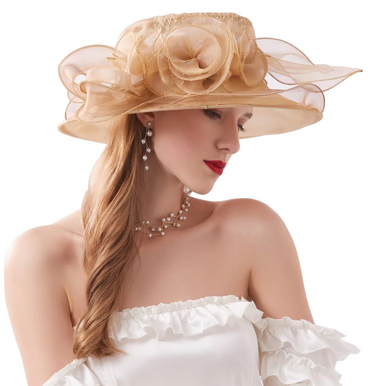 PRICES MAY VARY. Material: Polyester + Organza + Chiffon. Size: Hat circumference about 22.5", hat depth about 3.5", the brim of hat about 3.9"- 5", one size with adjusted rope inside the hat to fits most people. Classic design with beautiful decorations : floral, feathers ,mesh etc. the flower can be remove and you can decorate it for yourself. Sun-Prevent: translucent material prevent your skin from the ultraviolet from sunshine while going out. Perfect and beauty gift for womens ladies teens Derby Tea Party, Floppy Sun Hats, Tea Party Hats, Daily Hairstyles, Wide Brim Sun Hat, Kentucky Derby Hats, Kentucky Derby Hat, Fancy Hats, Church Hats