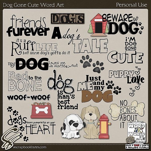 dog gone cute word art pack