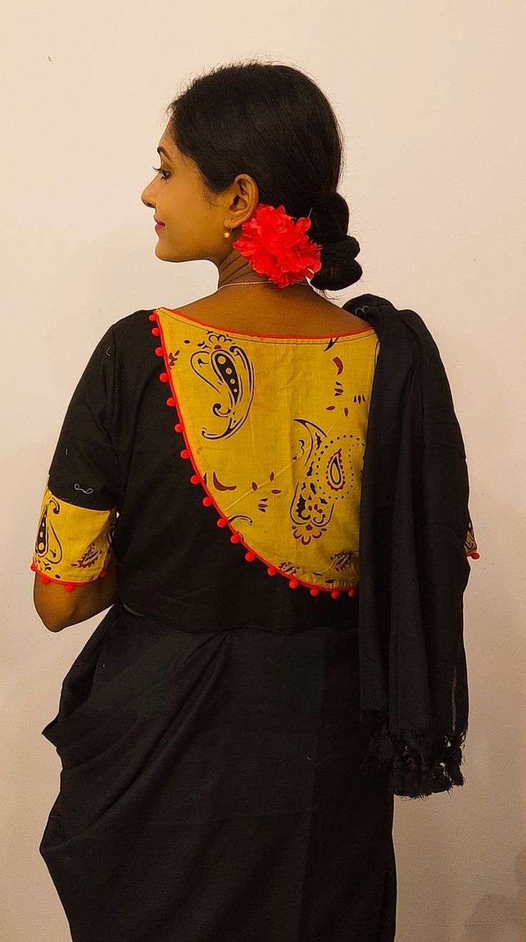 Black Khadi With yellow Ajrakh Glass Sleeves Blouse #designerblouse #designerblouseboutique #boutiquefashion #boutiqueclothing #boutiquestyle #boutiquefashion #boutiqueclothing #boutiquestyle Kurti Blouse, Ethnic Dresses, Blouse Back Neck Designs, Designer Kurti, Sleeves Blouse, Ethnic Dress, Boutique Fashion, Kurti Designs, Latest Design