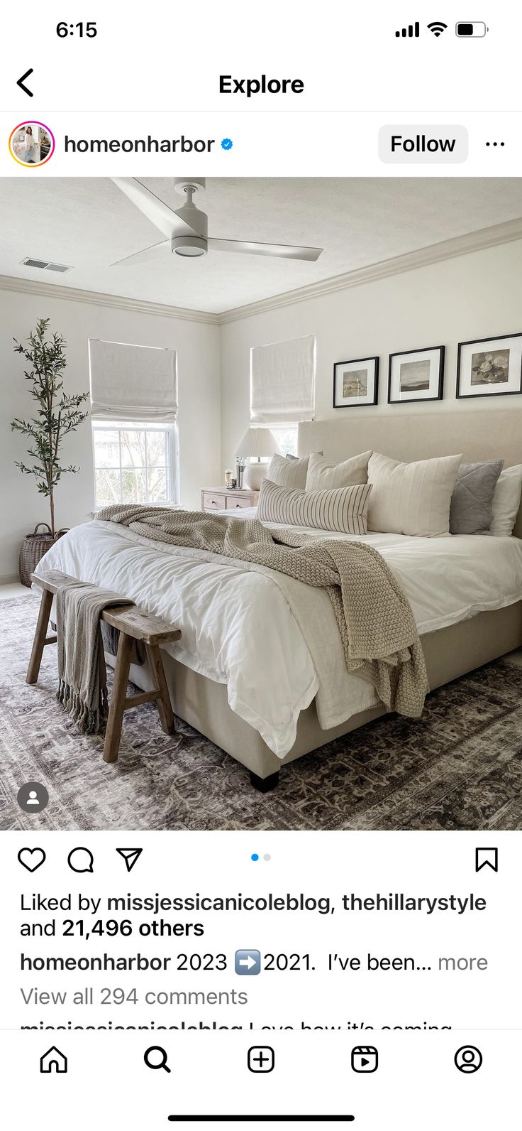 a large bed sitting in a bedroom on top of a rug