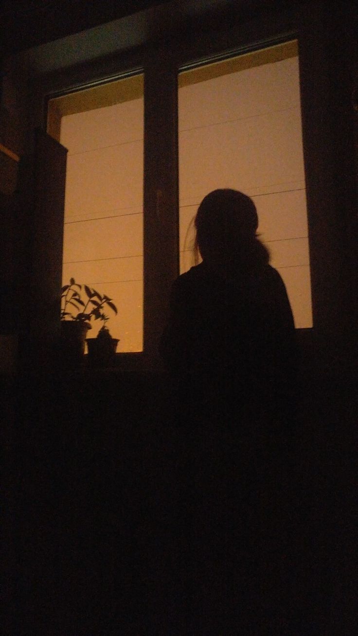 the silhouette of a person standing in front of a window with blinds on it's sides