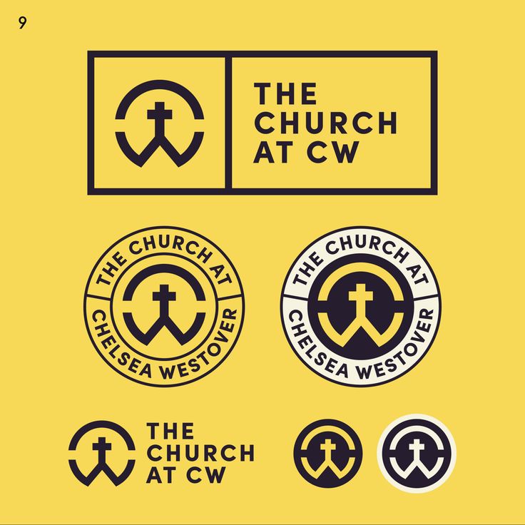 the church at cw logo and stickers are shown in black, yellow, and white