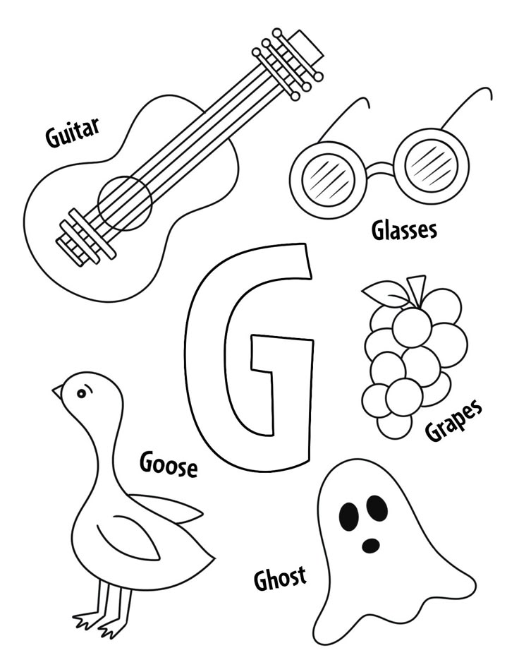 the letter g is for ghost and other things that are outlined in black and white