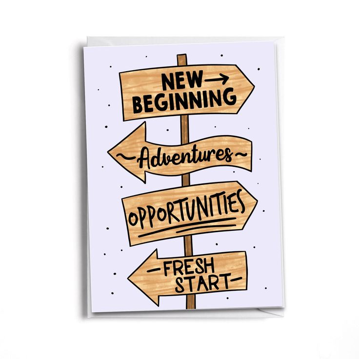 a greeting card with the words new beginning, adventures, and opportunity written on it