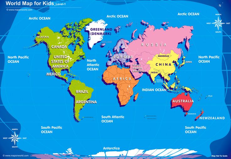 the world map for kids with countries and major cities