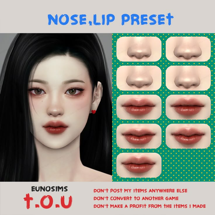 the nose lip preset for females is shown