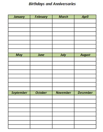 the birthday and anniversary timesheet