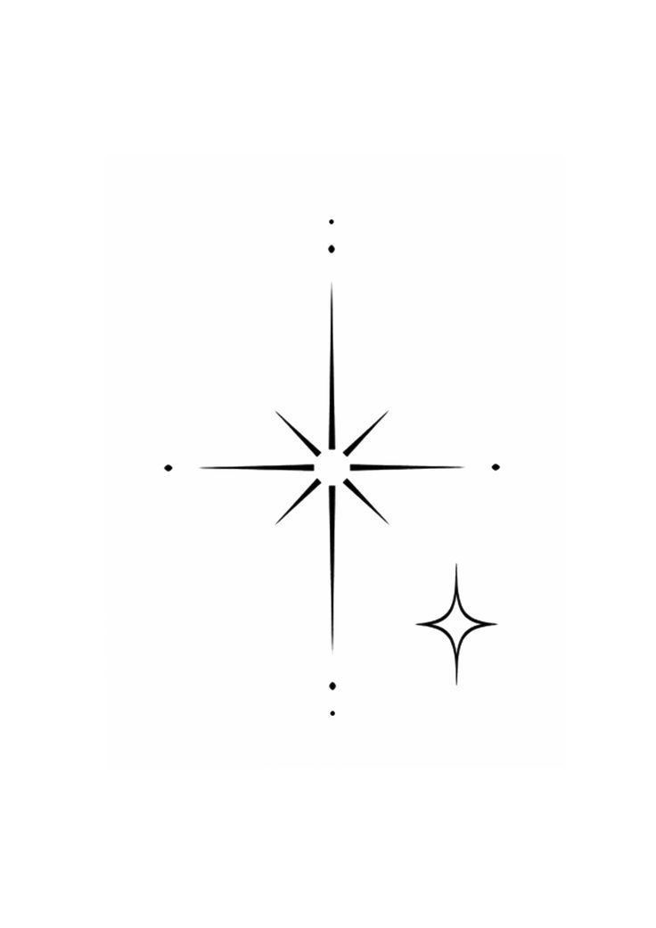 a black and white image of a star with two smaller stars in the middle, on a white background