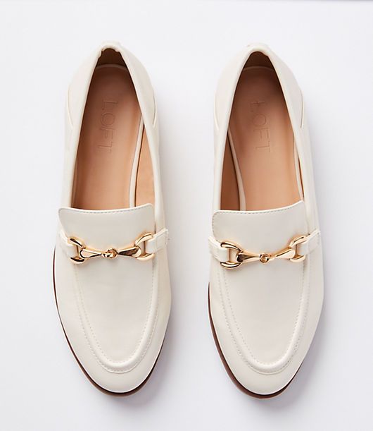 Step into perfectly pulled-together pretty - these horsebit loafers will keep your entire style routine in stride. Padded footbed for comfort.,Imported:Imported,Fabrication:Upper 100% PU Outer Sole Rubber/Plastic 100% Loft Horsebit Loafers Size 5 1/2 Ivory Women's by Loft Size Regular - 5 1/2 Ivory Women's Flats, Footwear, Upper, 100%, PU, Outer, Sole, Rubber/Plastic, 100% Flat Business Casual Shoes, Business Casual Work Shoes Women, White Work Shoes, Women Professional Shoes, Womens Business Shoes, Women Business Casual Shoes, Business Casual Shoes Women Comfortable, Suit With Flats, Women’s Work Shoes