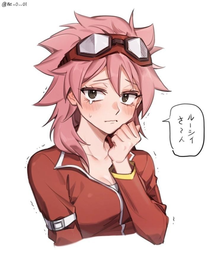 an anime character with pink hair and goggles