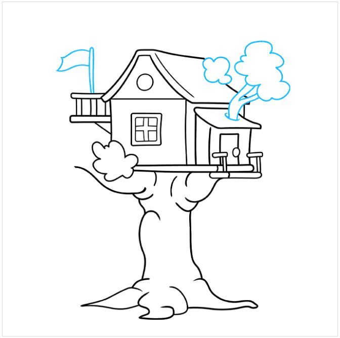 Treehouse Drawing Simple, Tree House Drawing For Kids, House Drawing Step By Step, Treehouse Drawing, Fairy House Drawing, Tree Pencil Sketch, Tree House Drawing, Draw A Tree, Drawing Spring