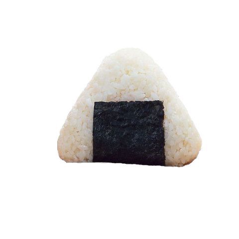 a piece of black and white sushi sitting on top of rice