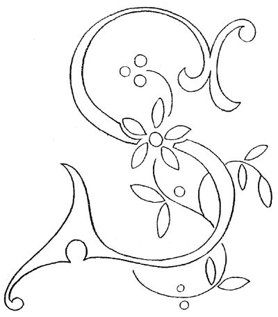 the letter c with flowers and leaves on it is drawn in black ink by hand