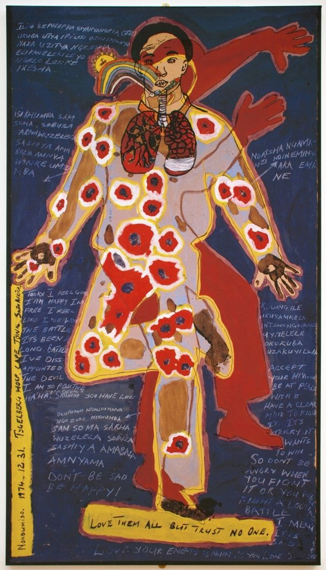 an image of a painting on paper with writing and flowers in the shape of a man