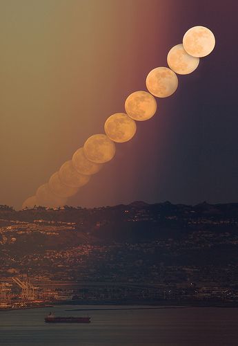 a long line of moon phases in the sky