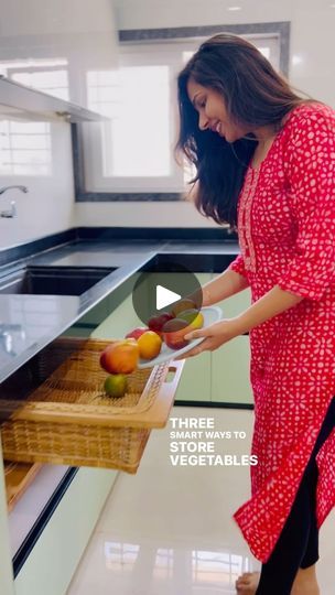 5.5K views · 149 reactions | Smart Vegetable Storage Tips for a Clutter-Free Kitchen! 🥕🥦🍅

Transform your kitchen with these simple, stylish veggie storage ideas:

1. Wicker Baskets 🧺

Perfect for root veggies needing airflow.
Adds rustic charm and easy access.

2. Metal Mesh Drawers 🗄️

Customizable to match your kitchen.
Great ventilation for freshness.

3. Wooden Trays 🪵

Eco-friendly and classy look
Fits any cabinet, easy to clean

Upgrade your storage game and keep your veggies fresh! 💚

(StorageIdeas, KitchenDesign, WickerBasket, MetalMeshDrawers, WoodenTrays, EcoFriendly ,InteriorTips, Interior Hack, Hacks, Trending) | Ar. Aashi Jain Veggie Storage Ideas, Mesh Drawers, Veggie Storage, Vegetable Drawer, Clutter Free Kitchen, Storing Vegetables, Vegetable Tray, Wooden Trays, Root Veggies