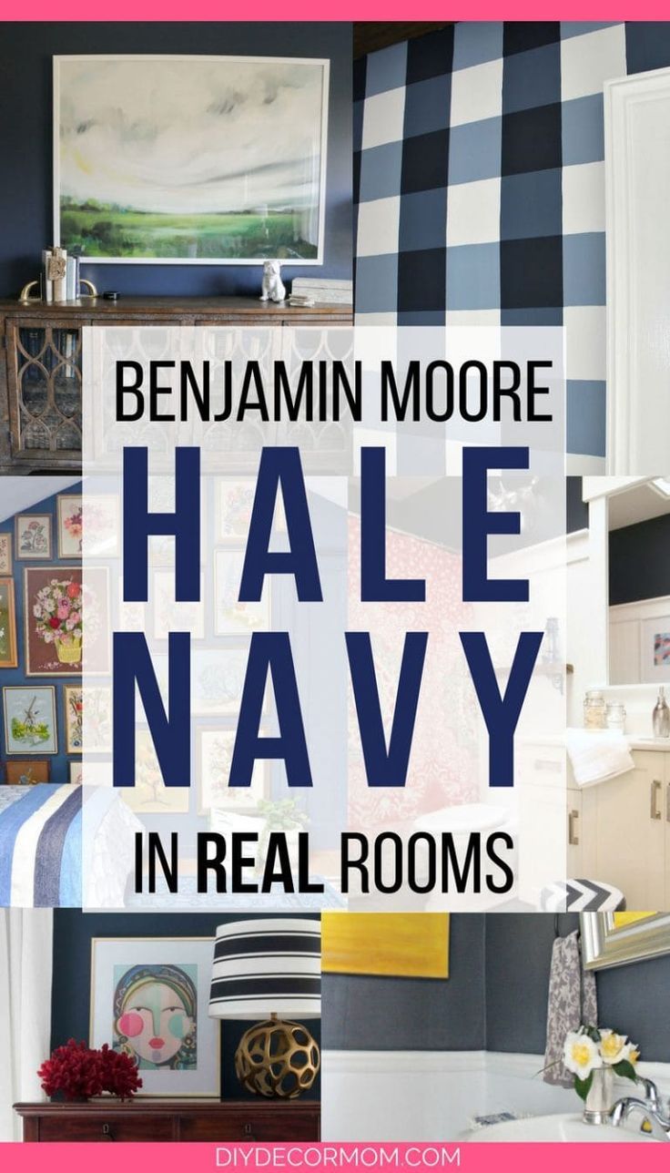 a collage of photos with the words benjamin moore hale navy in real rooms