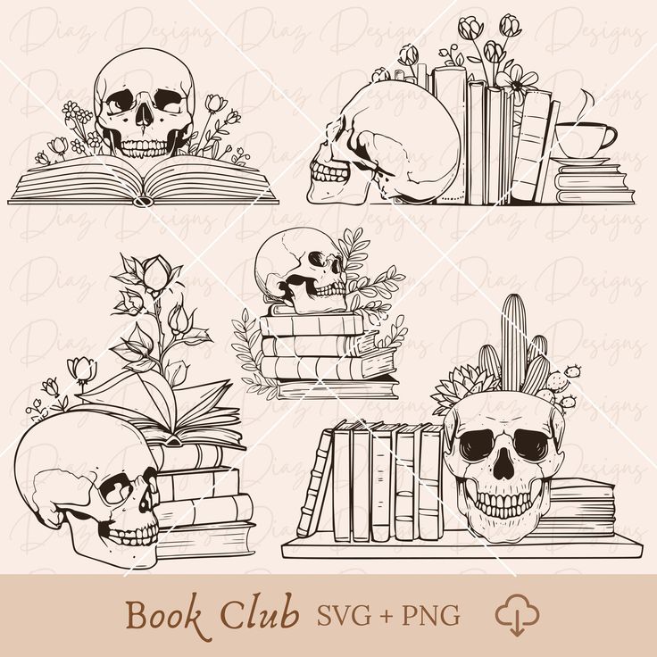 books with skulls and flowers on them