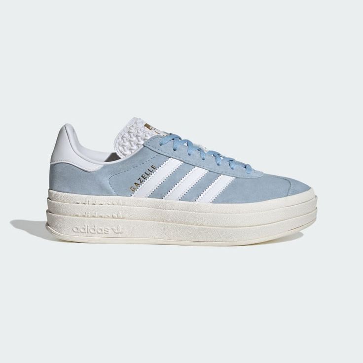 Adidas Shoes Cute, Adidas Shoes Women Platform, Platform Gazelle Adidas, Adidas Shoes Women Gazelle Outfit, Women’s Adidas Shoes, Adidas Platform Gazelle, Gazelle Adidas Shoes, Light Blue Gazelle, Gazelles Outfit