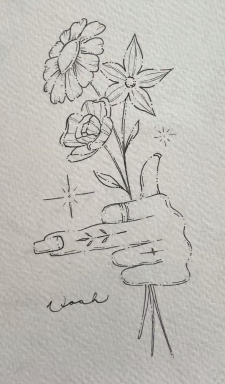 a drawing of some flowers in a vase