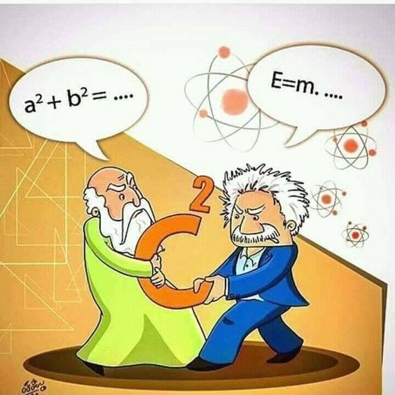 two men shaking hands with each other in front of an orange and white background that says at + b = e = m