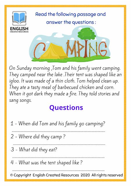 the camping quiz is shown with answers