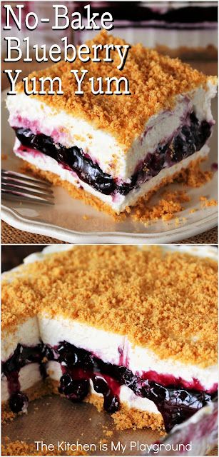 no bake blueberry yum yum cake on a plate