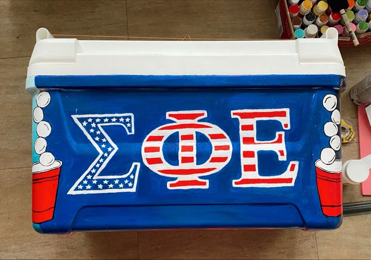 Phi Sigma Kappa Cooler, Sae Cooler Ideas, Phi Tau Formal Cooler, Sigma Phi Epsilon Cooler, Beach Weekend Cooler Fraternity, Frat Coolers Beach Weekend, Fraternity Coolers Ideas, Frat Coolers Ideas Fraternity, Frat Cooler Name On Top