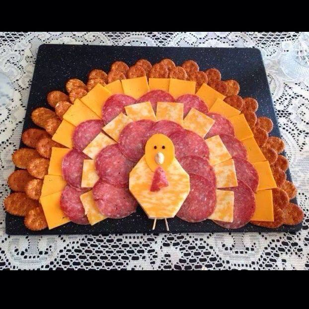 a turkey and cheese platter with meats on it is featured in the app