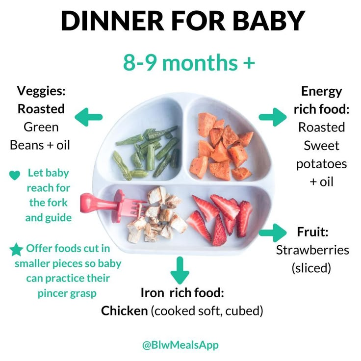 a plate with different foods in it and the words, dinner for baby