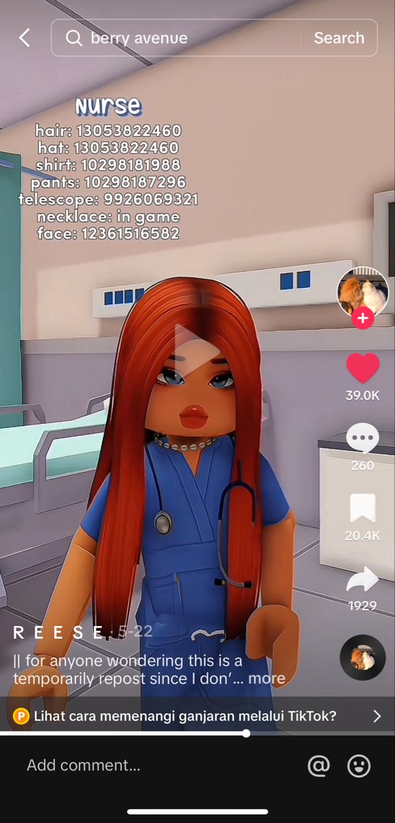 an animated image of a woman with red hair in a doctor's office setting