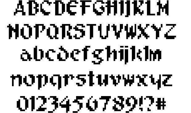 an old fashioned pixel font and numbers set up to spell out the letters for each letter