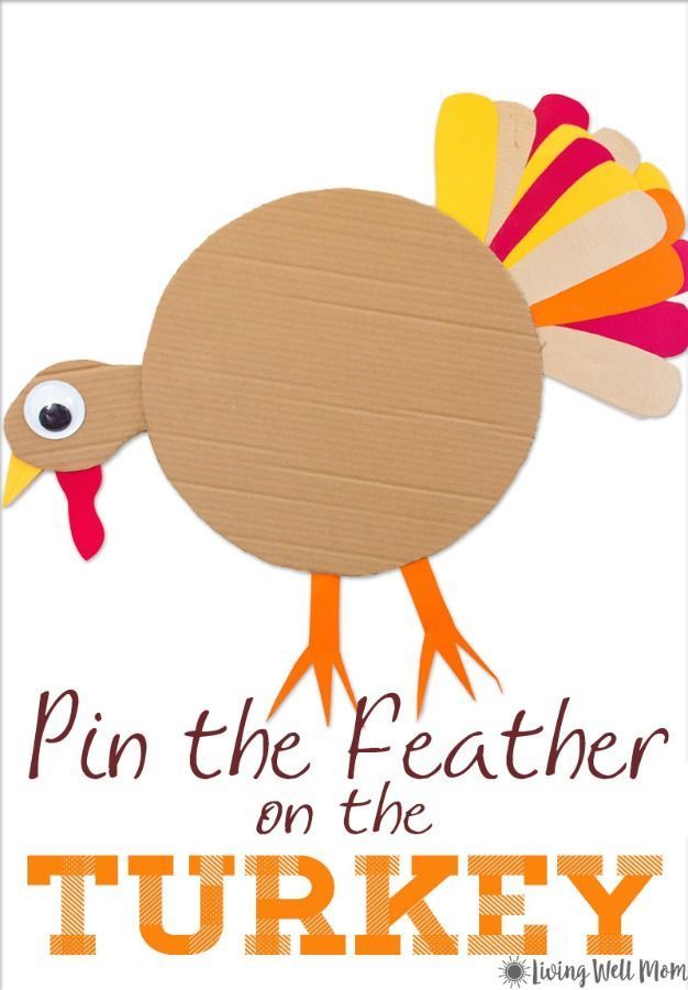 a turkey cut out with the words pin the feather on the turkey