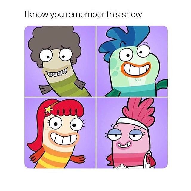 three cartoon characters with different facial expressions and the caption says, i know you remembers this show