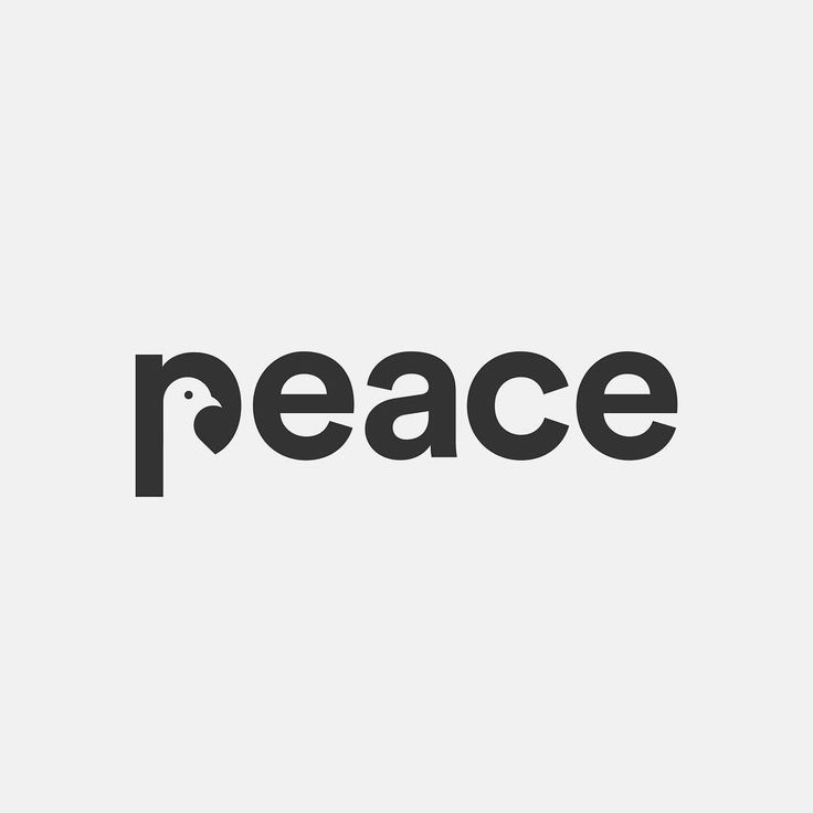 the word peace is written in black on a white background