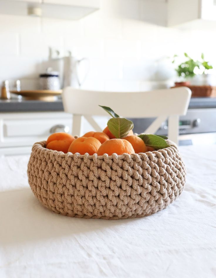 Minimalist crochet basket for bread/ Farmhouse serving tray/ Cotton fruit bowl/ Eco storage box/ First home gift. Handwoven bread basket. Nice and soft to the touch. Crochet with great care and attention to detail from 100% high quality cotton cord. Ideal in the kitchen as a storage for bread, fruit or as a minimalist table decoration. It is both aesthetic and practical! Made with love and passion to make your interior warm, unique and personal! SPECIFICATION Size ; 23x11 cm Due to the handcraft Fruit Bowl Storage, Crochet Fruit Bowl, Fruit Basket Ideas Kitchen, Scandinavian Farmhouse Kitchen, Kitchen Fruit Bowl, Kitchen Fruit Basket, Kitchen Japandi, Scandinavian Storage, Minimalist Crochet