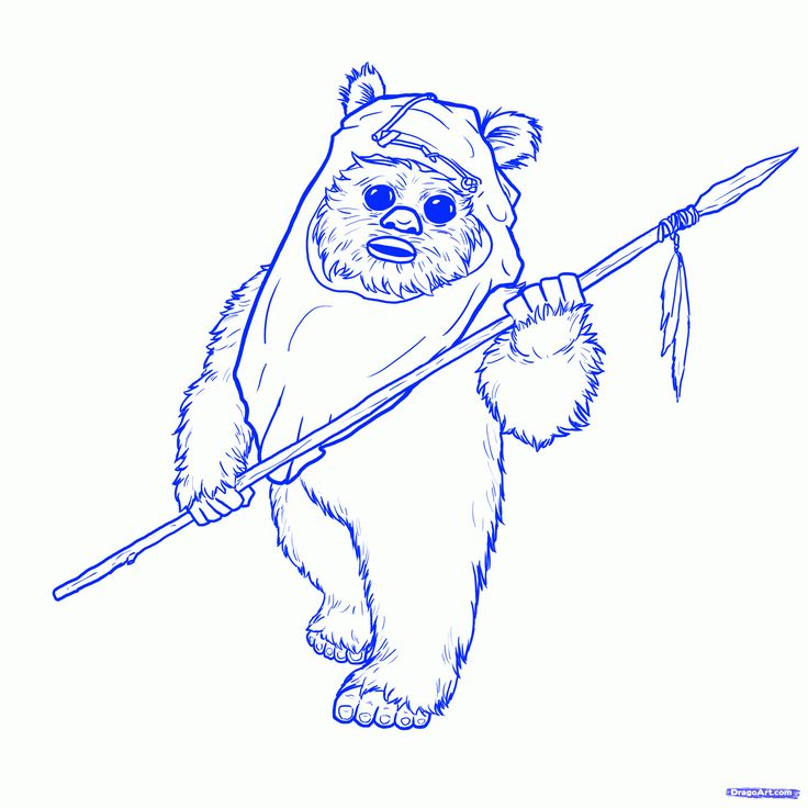 a drawing of a bear holding a stick