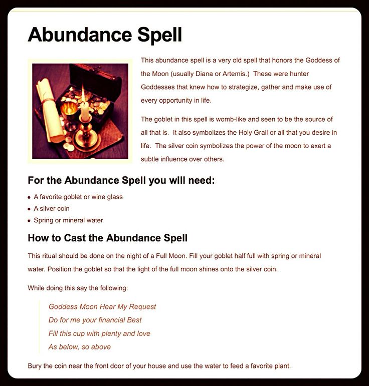 an ad for abundance spell is shown in the text above it and below it are examples of how to cast the abundance spell