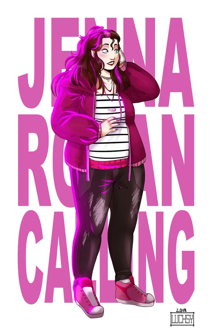 a drawing of a woman talking on a cell phone with the words jennya rowan calling